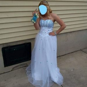 White/Turquoise Prom Dress